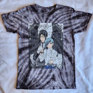 Black Butler Ciel & Sebastian Dark Tie-Dye Boyfriend Fit M Graphic T-Shirt Anime